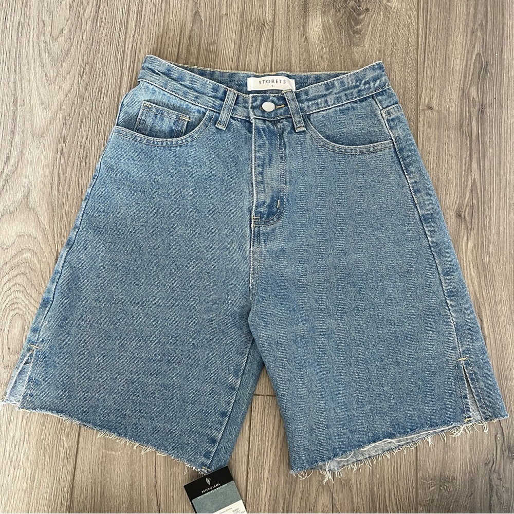 Storets Robin Long Denim Shorts Medium Wash High Rise Size Small